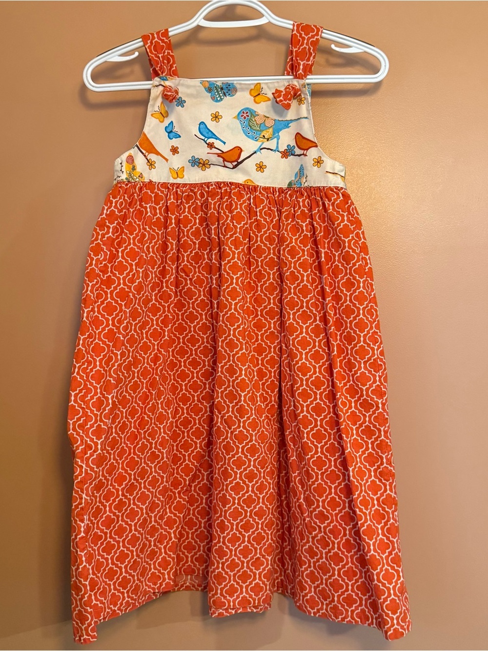 Boutique Dress Girls 8 Burnt Orange Bird Floral Boho Sleeveless Cotton